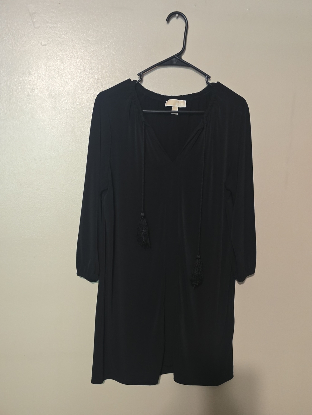 Michael Kors 3/4 Sleeve Tassle Shift Midi Dress Black Womens Size‎ Medium